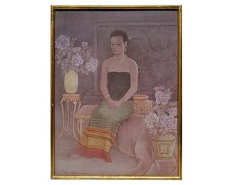 Signed Original Vintage Painting of a Beautiful Southeast Asian Woman