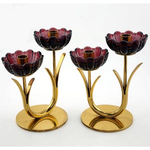 MCM Original Vintage GUNNAR ANDER Brass & Glass Candleholders for Ystad-Metall Sweden