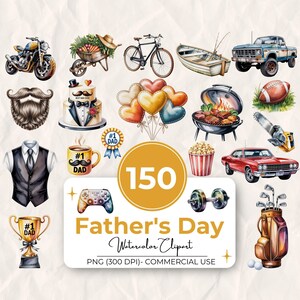 150 Happy Father's Day aquarel clipartbundel, Vaderdag clipart PNG, Dad Clip Art, Vaderdag digitale download, Commercieel gebruik