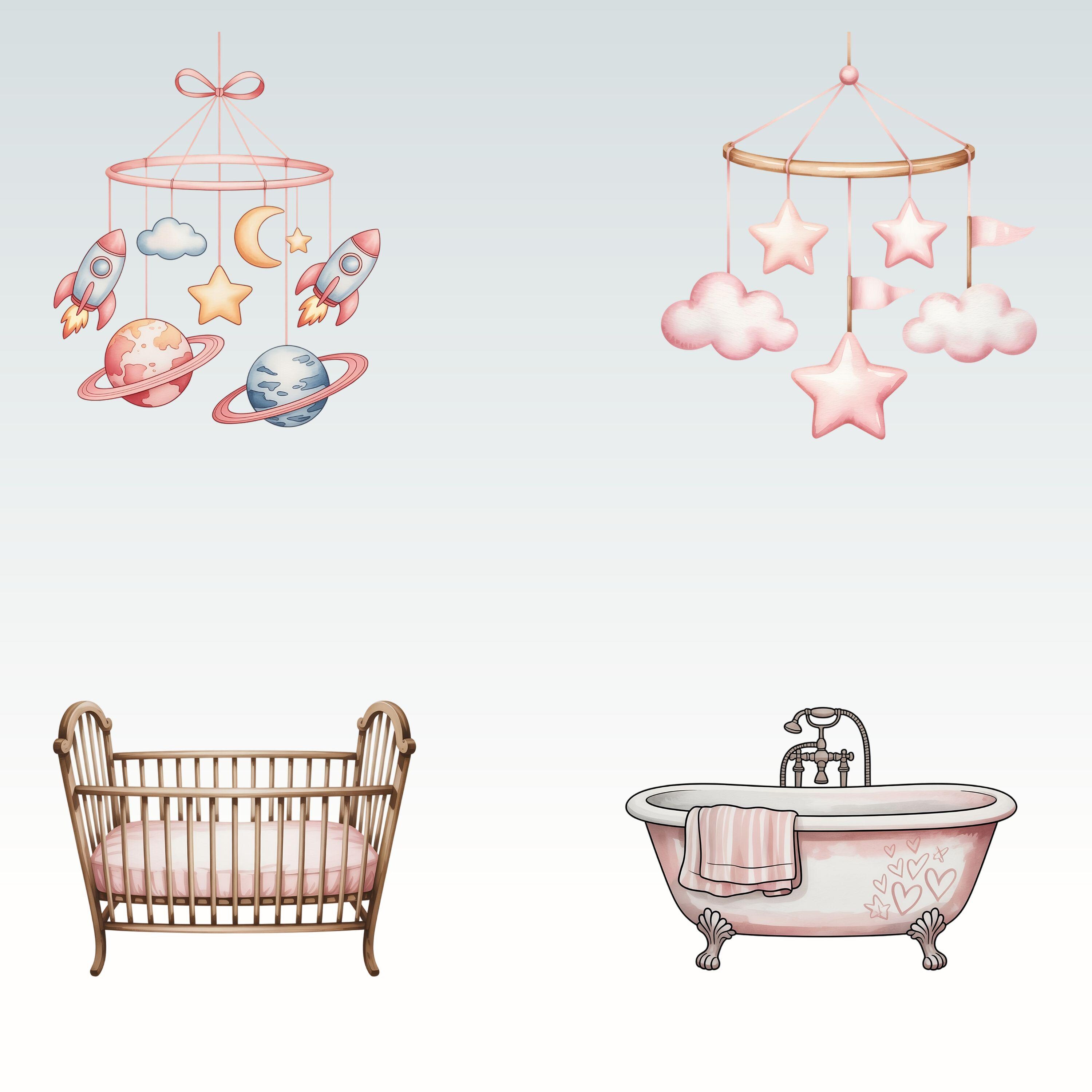 70 Baby Shower Clipart Watercolor Pink Bundle, Baby Girl Shower Clipart ...