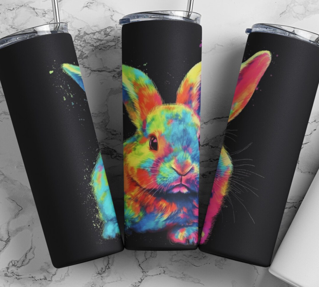 4 Designs - Bunny - Rabbit Alcohol Ink Style for 20oz Skinny Straight ...