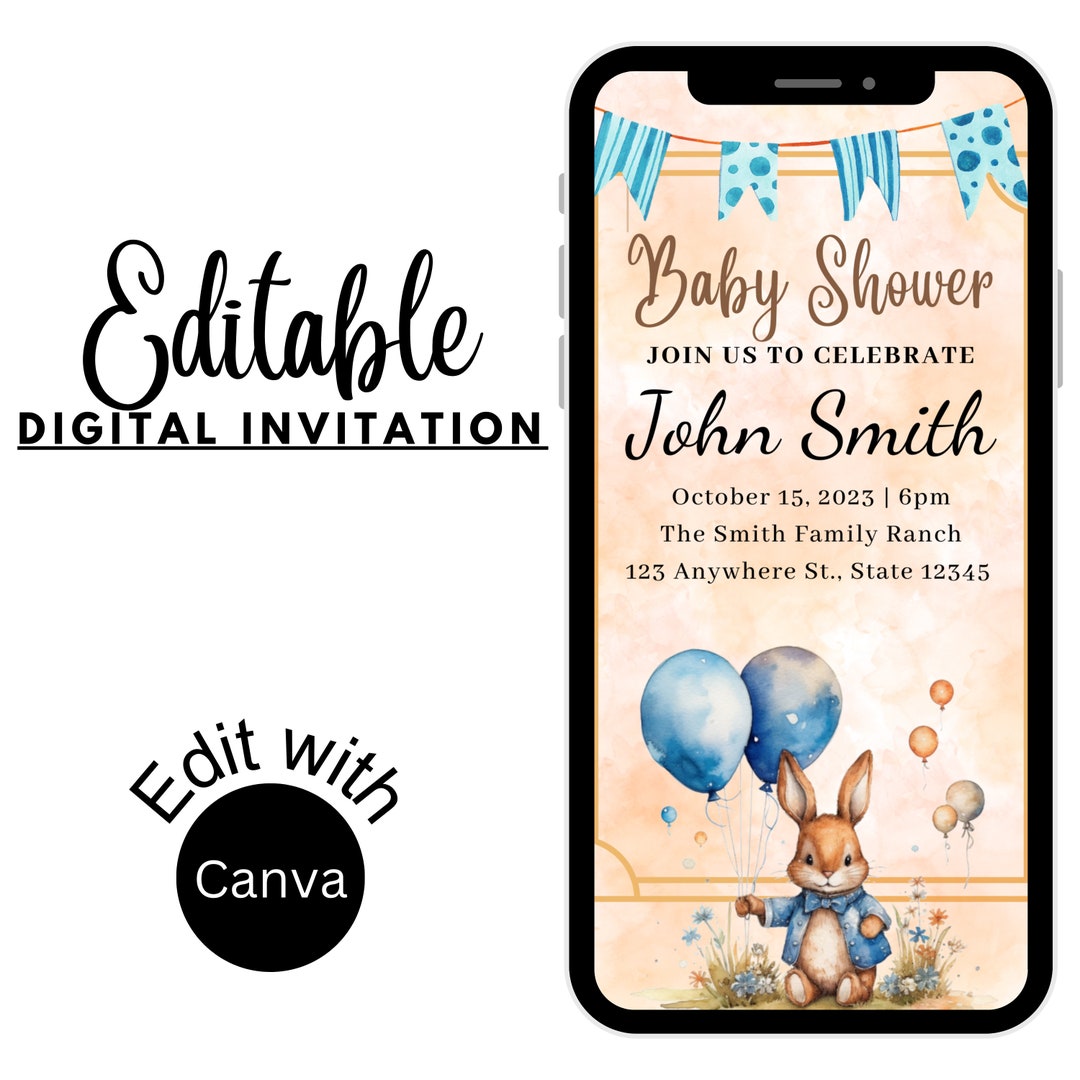 Baby Shower Digital Invitation, Baby Shower Evite, Baby Shower Party Etsy