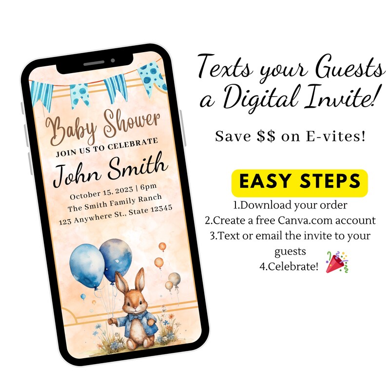 Baby Shower Digital Invitation, Baby Shower Evite, Baby Shower Party Etsy