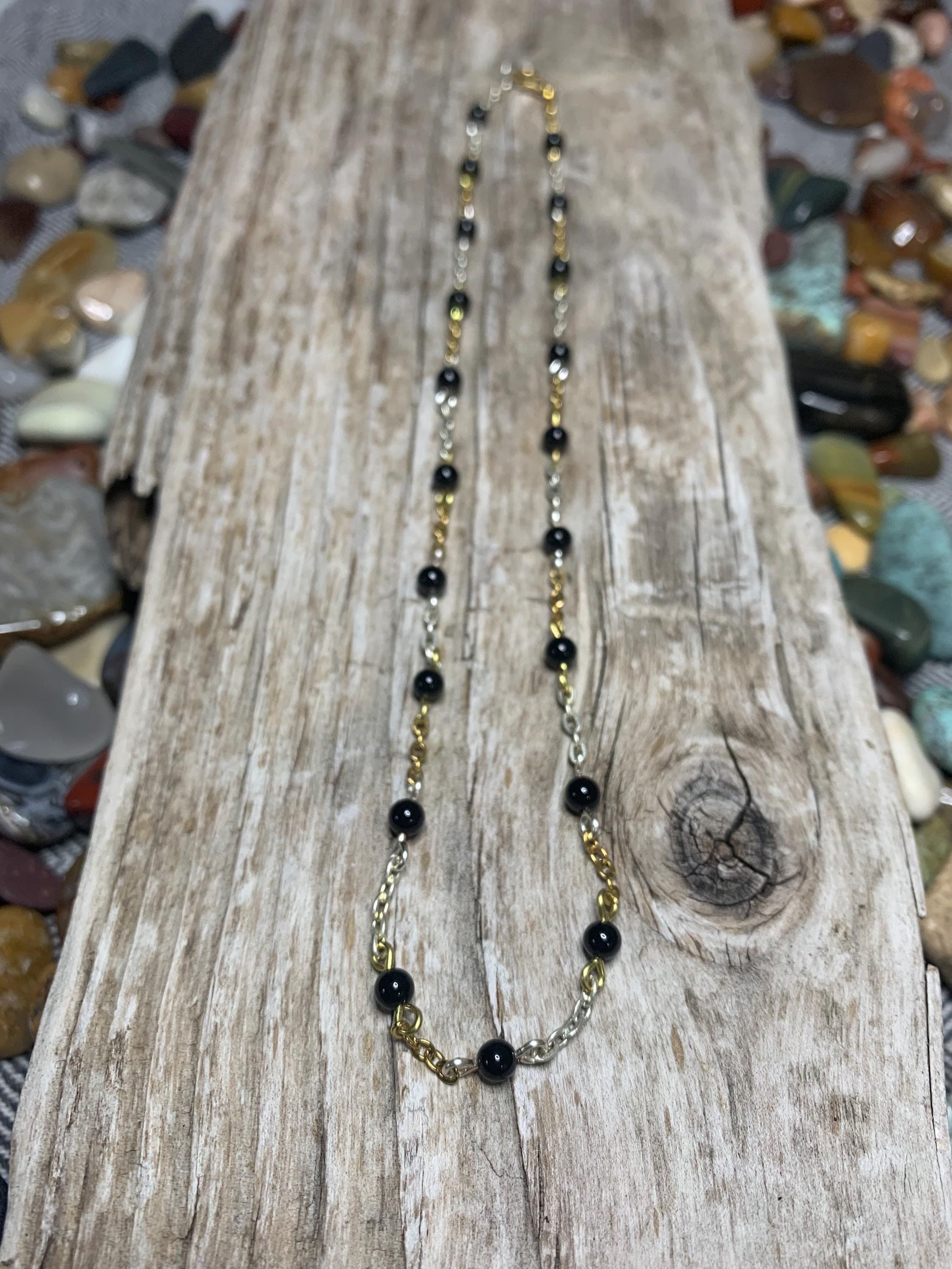 Handmade Black Onyx Beaded Choker Necklace - Wire Wrapped - Etsy