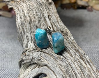 Handmade Chrysocolla Stud Earrings: Natural Gemstone Jewelry