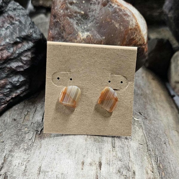 Lake Superior agate stud earrings~post earrings~gemstone earrings~ natural stone~hand crafted ~LSA agates -rockhoud special