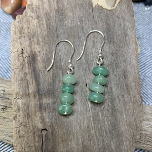 Green Aventurine Sterling Silver Dangle Earrings: Handmade Stone Chip Stack
