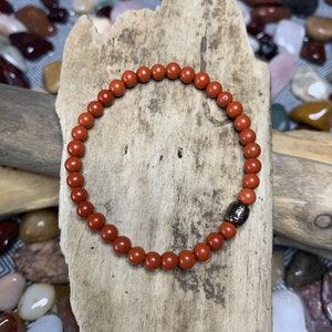 Red Jasper Beaded Bracelet: Handmade Natural Stone Jewelry (6.5 inch)