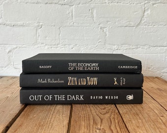 Black book stack decor, black coffee table books, books by color, black decorative books, black staging, black book bundle, shelf decor item