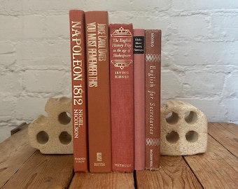 Vintage pink books, soft pink book stack, warm pink decorative book stack, limited edition books, staging books, coffee table books