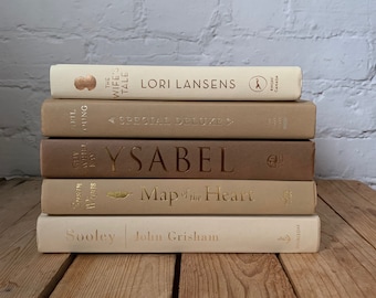 Cream and tan book stack, neutral book decor, beige brown ivory decorative book stack, home decor, neutral staging books, boho house decor