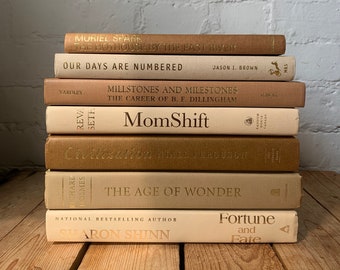 Custom neutral book stack, decorative beige books, neutral staging books, tan home decor, staging prop books, home decor, boho book stack