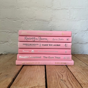 Pastel pink decorative book bundle, baby pink staging booke, pretty pink book stack, pink bookshelf styling, pink books, pink home decor