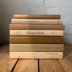 Custom neutral book stack, decorative beige books, neutral staging books, tan home decor, staging prop books, home decor, boho book stack