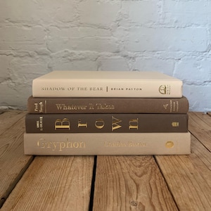 Pile de livres terreuse, décoration de livres dans les tons bruns, pile de livres décorative, décoration d'étagère, livres d'accessoires de mise en scène, livres de décoration intérieure, livres de table basse