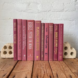 Mauve staging books, decorative book stack mauve shelf decor, mauve home decor, coffee table styling books, custom pink purple prop book set