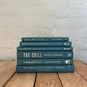 teal book stack, turquoise book decor, teal decorative books, teal home decor, teal staging books, books by color, teal coffee table books