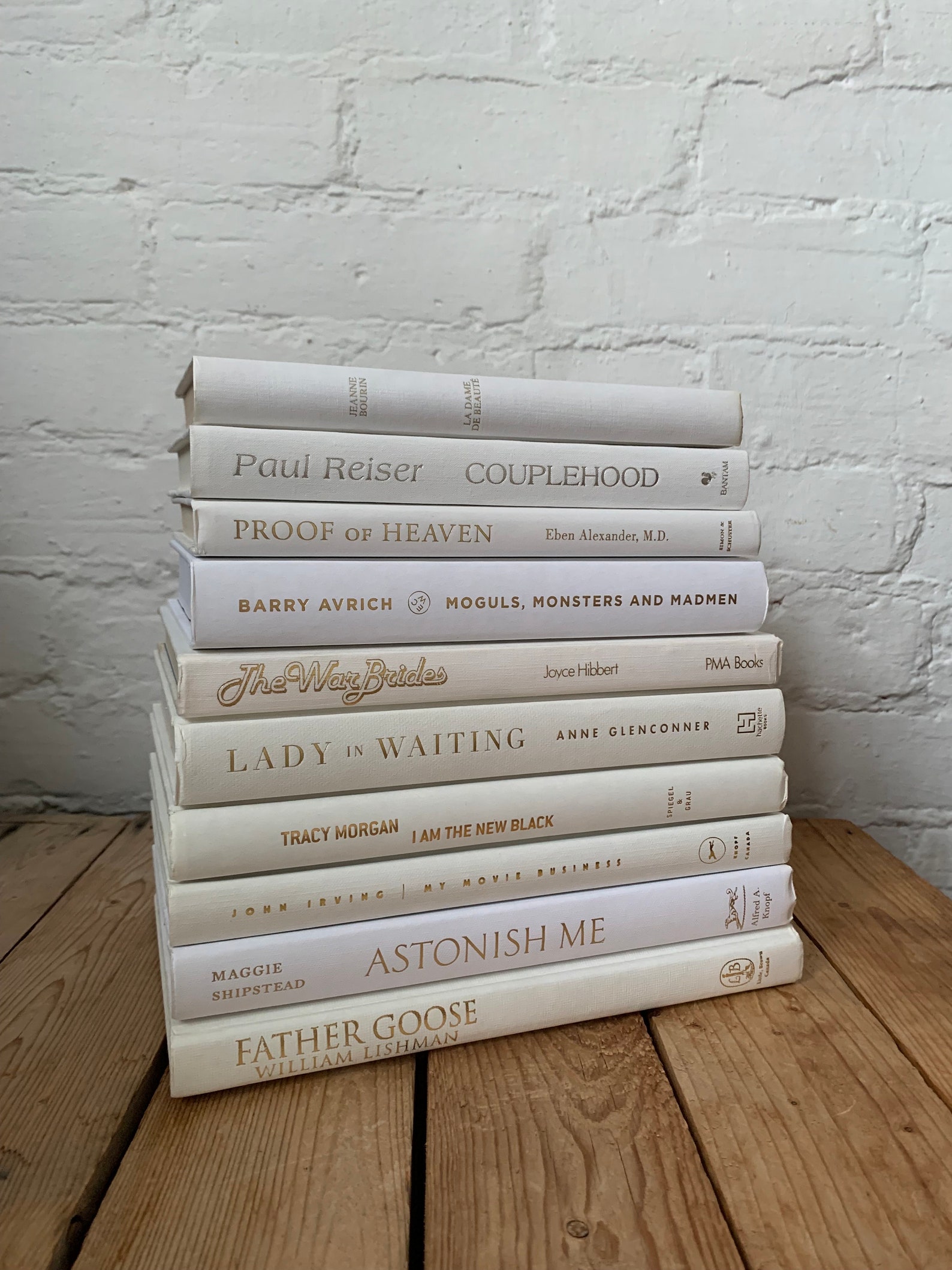 White Book Decor, White Home Decor, White Staging Books, Ivory Shelf