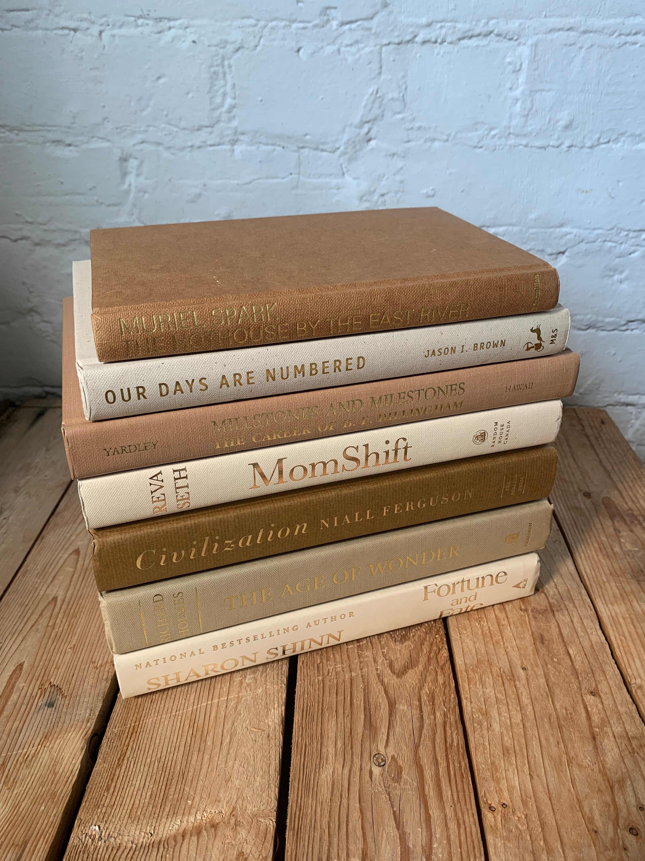 Book Stack Neutral Color Custom Neutral Book Stack, Decorative Beige Books, Neutral Staging ...
