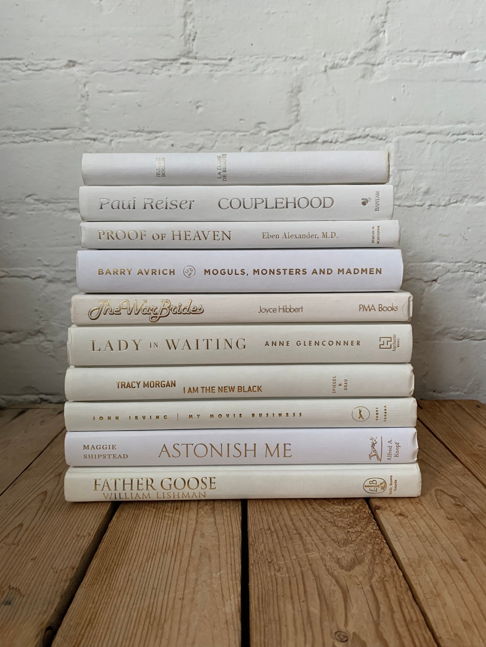 White Book Decor, White Home Decor, White Staging Books, Ivory Shelf