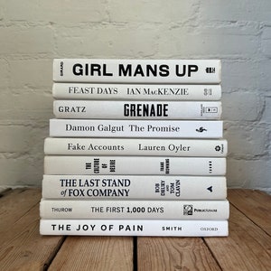 White and black staging books, white home decor, custom book stack, books for modern home decor, coffee table book, real books by color