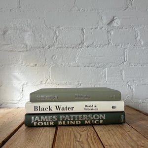 Green ivory book stack for staging, green home accents for bookshelf decor, off white sage aesthetic books for console and buffet decor image 6