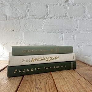 Green ivory book stack for staging, green home accents for bookshelf decor, off white sage aesthetic books for console and buffet decor image 5