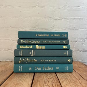 teal book stack, turquoise book decor, teal decorative books, teal home decor, teal staging books, books by color, teal coffee table books