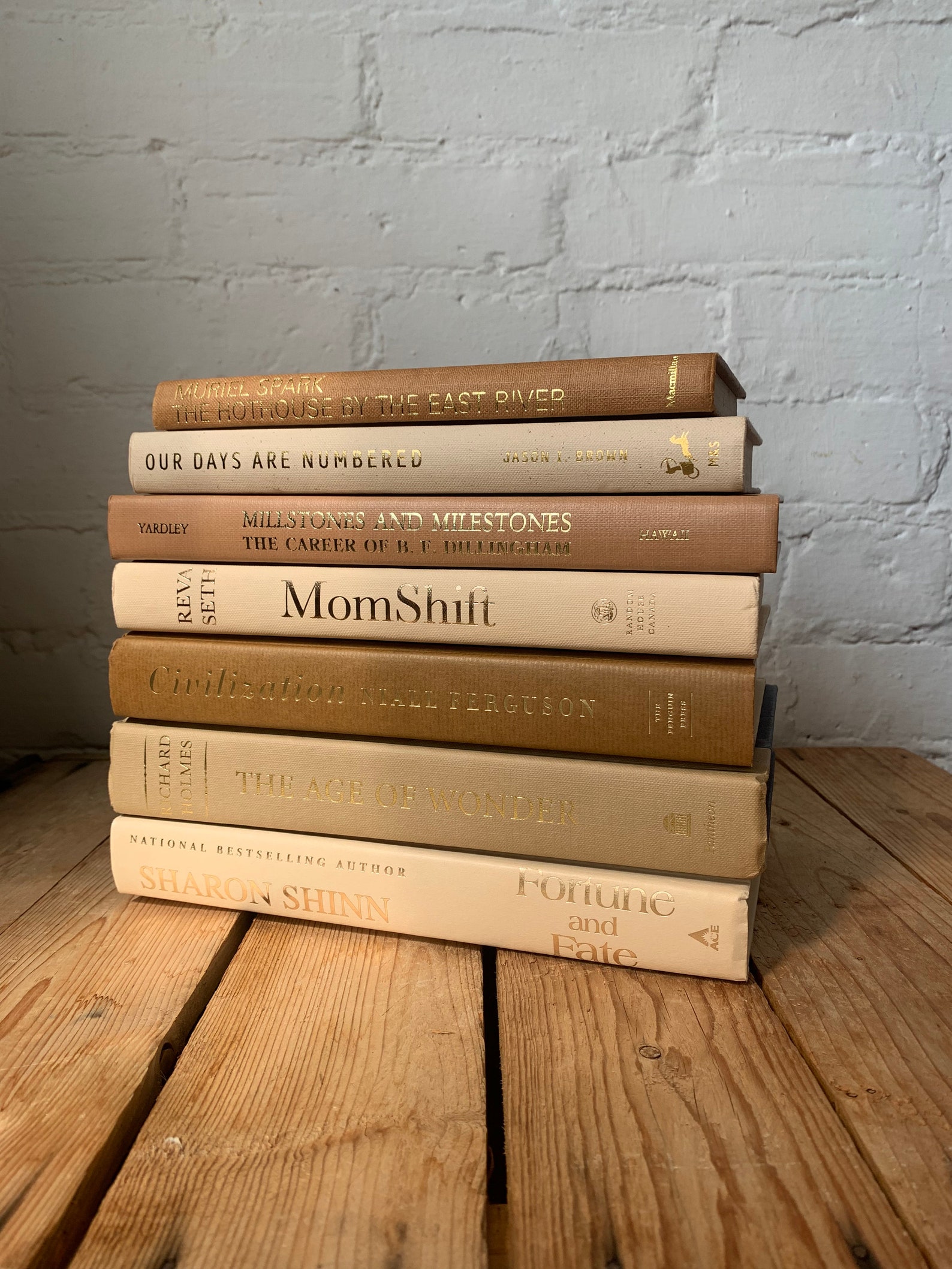 Book Stack Neutral Color Custom Neutral Book Stack, Decorative Beige Books, Neutral Staging ...