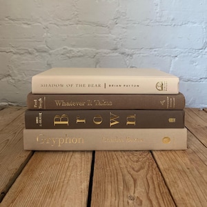 Pile de livres terreuse, décoration de livres dans les tons bruns, pile de livres décorative, décoration d'étagère, livres d'accessoires de mise en scène, livres de décoration intérieure, livres de table basse