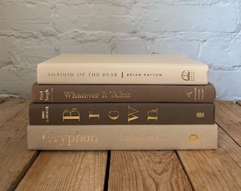 Earthy book stack, brown tone book decor, decorative book stack, bookshelf decor, staging prop books, home decor books, coffee table books