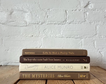 Custom book stack, decorative neutral books for bookshelf styling, neutral home staging books, beige cream vintage books, table decor
