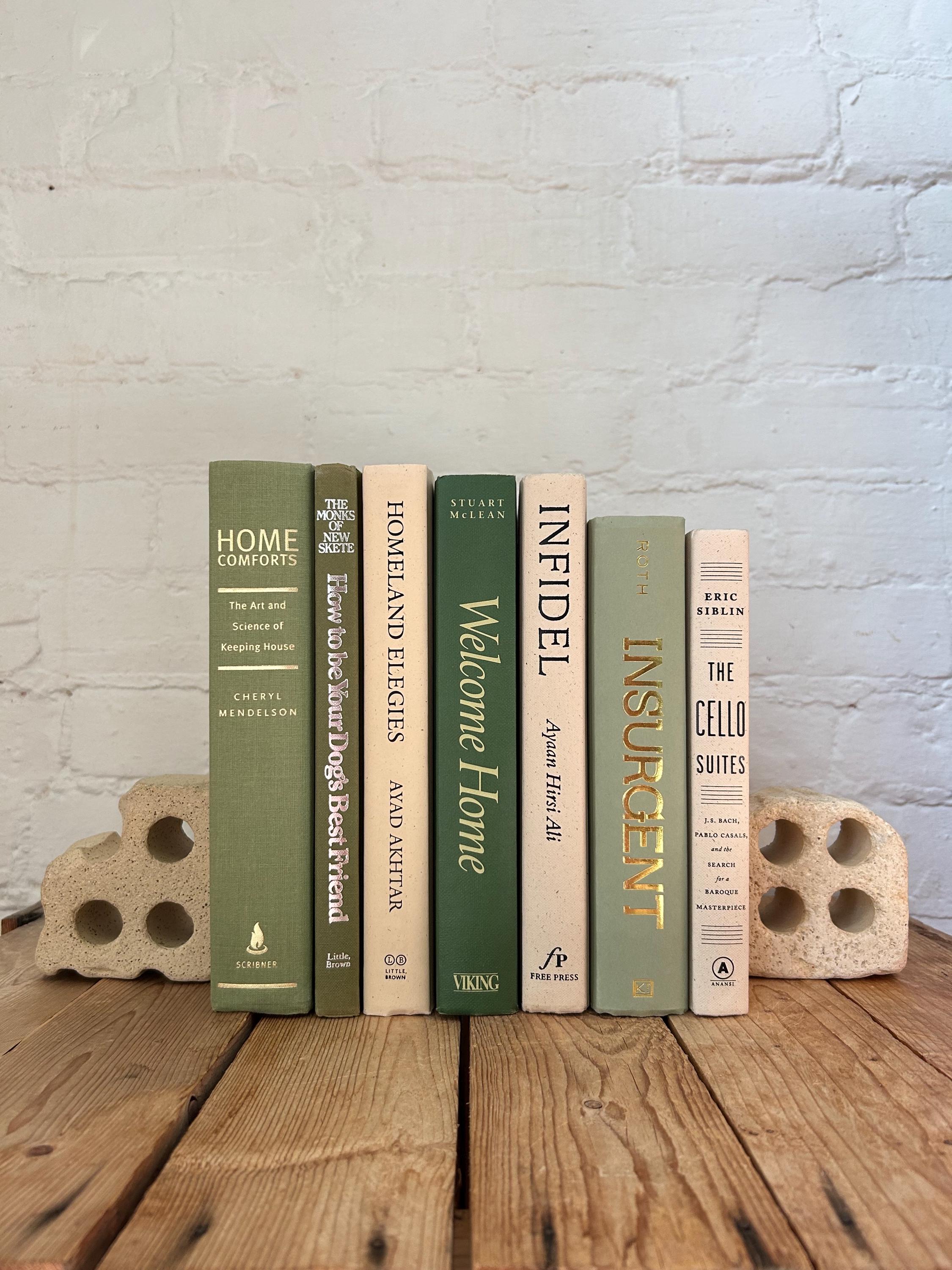 Green and Beige Staging Books, Aesthetic Book Stack, Decorative Stack