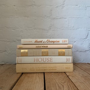 Gold Tone Set of Decorative Books, Neutral Book Decor, Luxury Staging ...