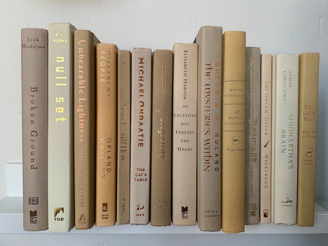 Stack Neutral Large Books Custom Neutral Book Stack, Decorative Books for Shelf Staging, Books by ...