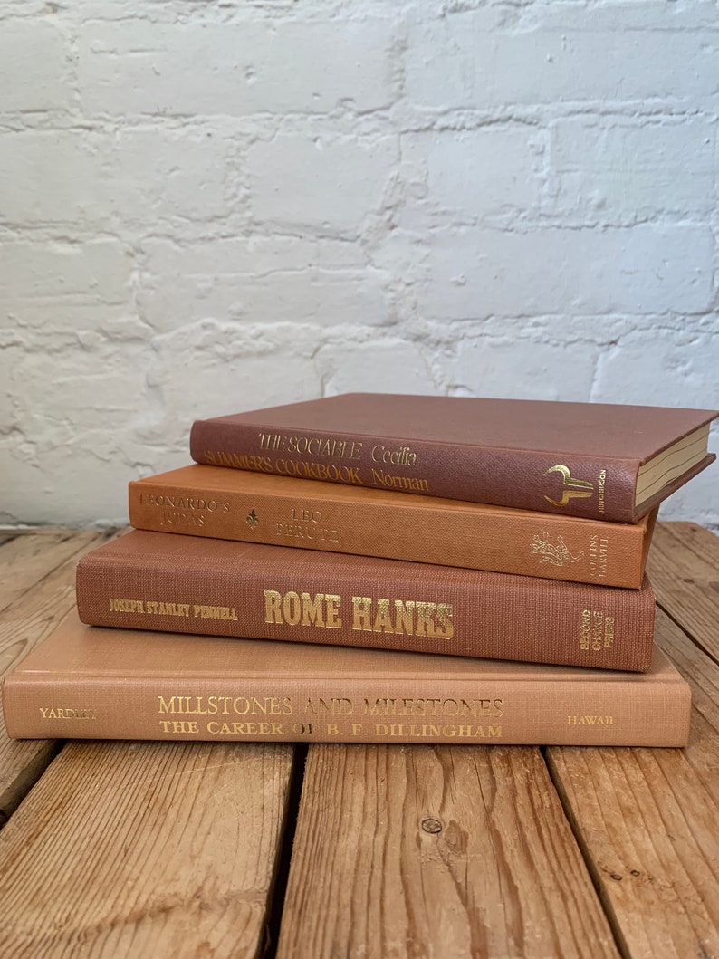 Rust Book Stack, Boho Bookshelf Decor, Terracotta Stacked Books, Brick ...