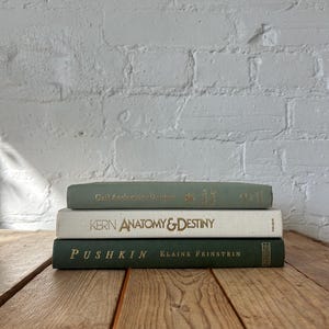 Green ivory book stack for staging, green home accents for bookshelf decor, off white sage aesthetic books for console and buffet decor image 4