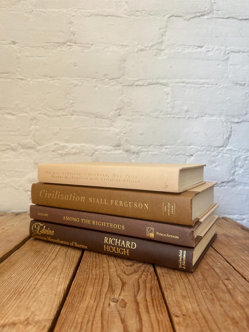 Monochromatic Stack of Books, Brown Home Decor Books With Beige Tones