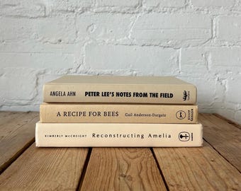 Neutral staging books, beige book stack for bookshelf styling, aesthetic color blocked books, home decor, prop books, bundle of beige books