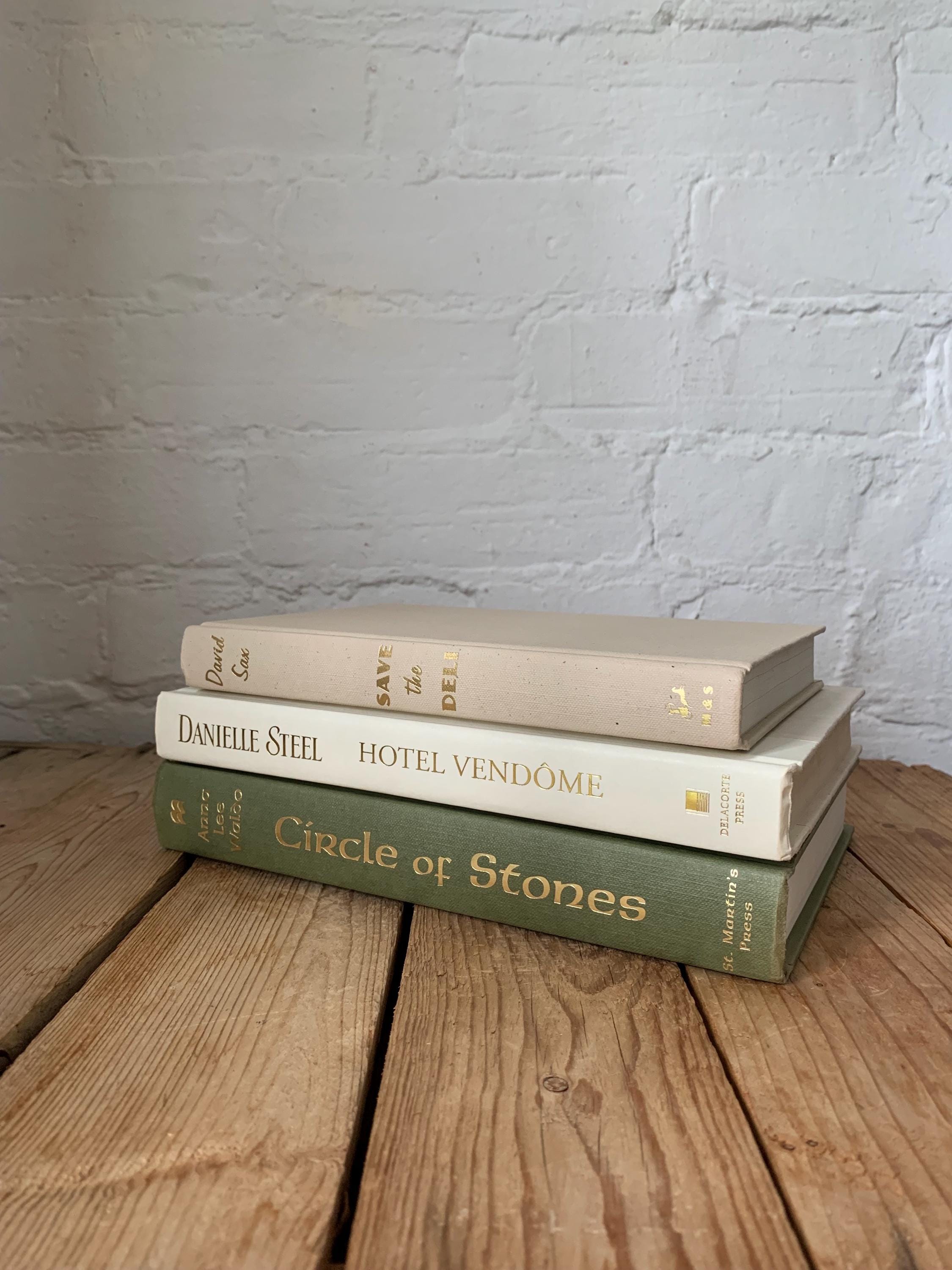 Ivory Cream and Green Book Stack, Curated Styling Book Set for ...