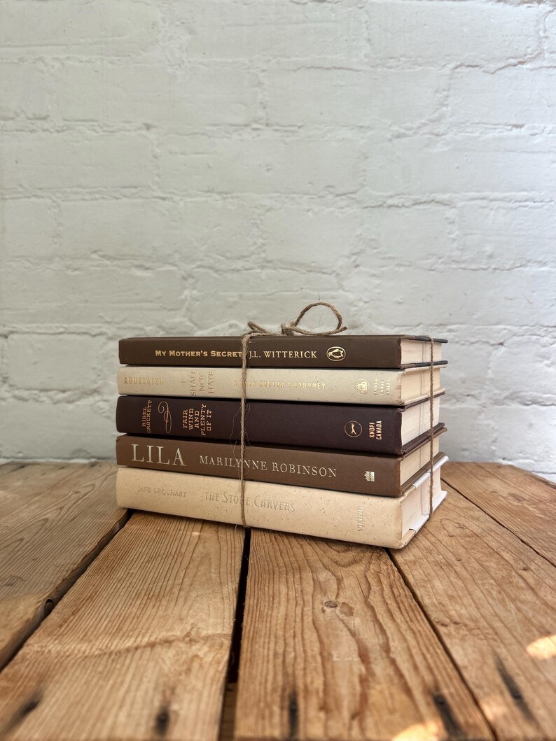 Cream Brown Book Stack, Beige and Brown Decorative Book Stack, Styling ...
