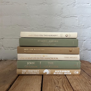 Green ivory and tan decor, Sage decor books, neutral home decor, staging books, shelf decor, coffee table books, books by the foot