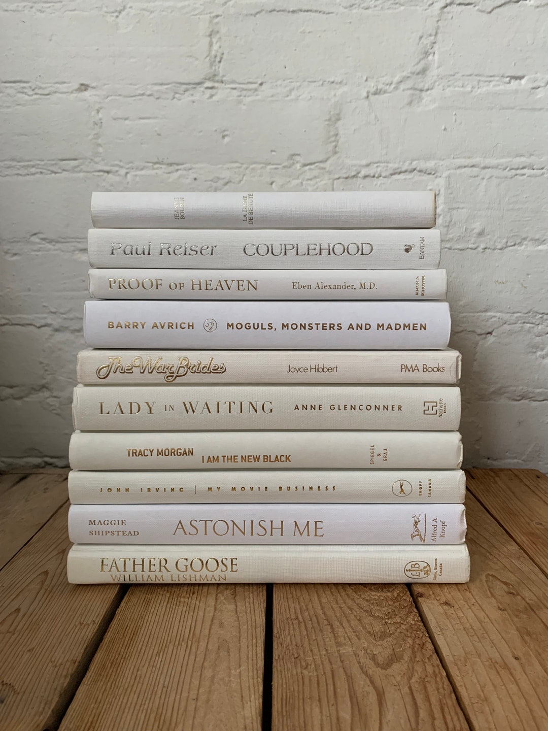 White Book Decor, White Home Decor, White Staging Books, Ivory Shelf