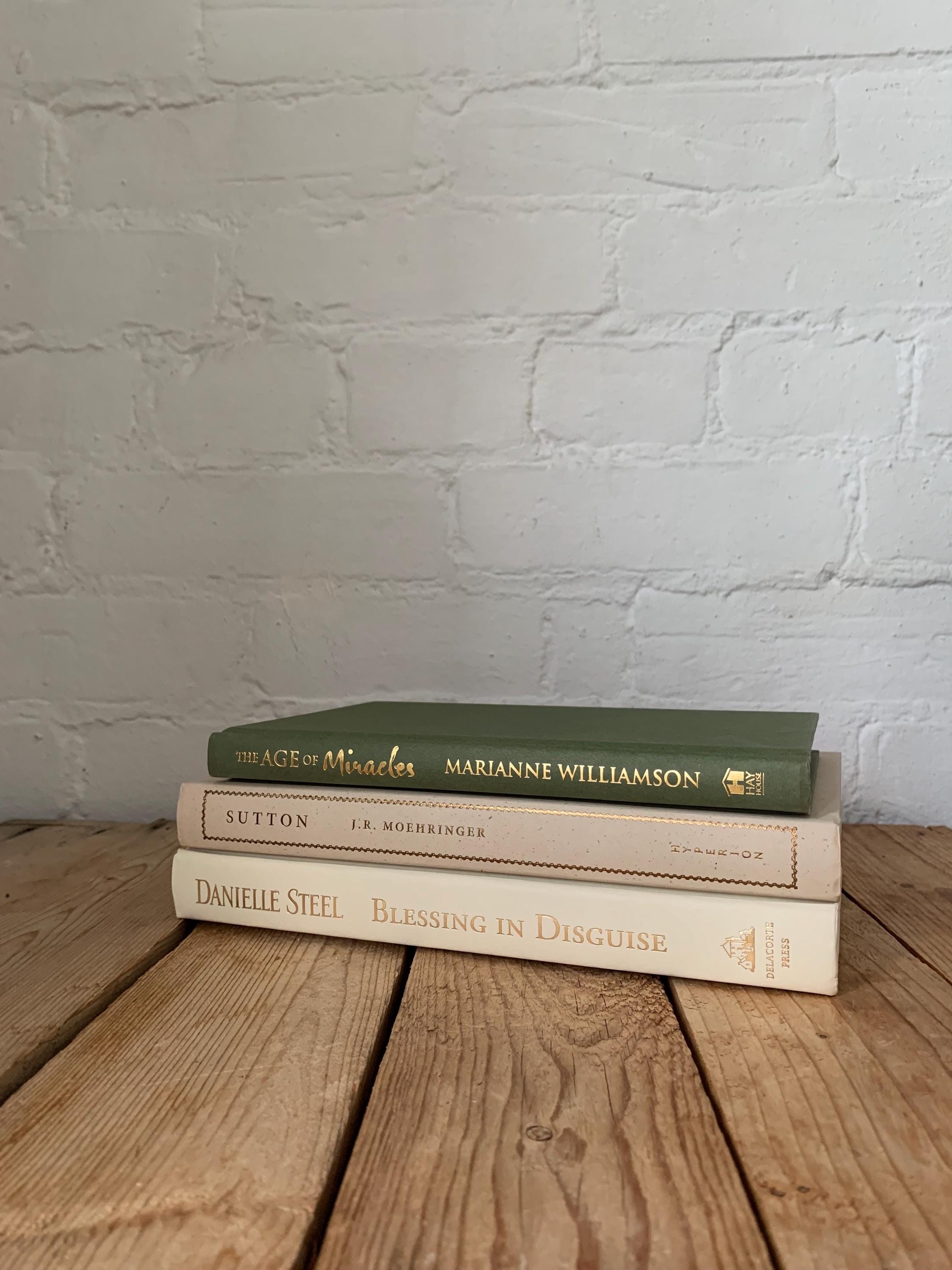 Ivory Cream and Green Book Stack, Curated Styling Book Set for ...