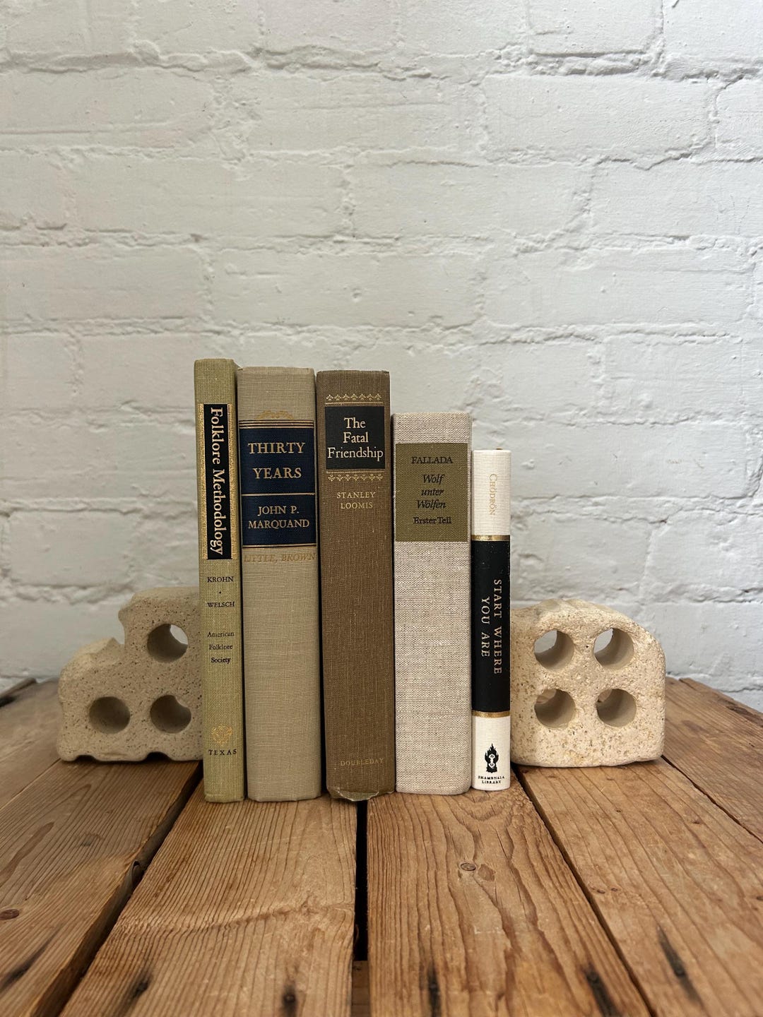 Vintage Book Stack, Neutral Taupe Aesthetic Fabric Wrapped Books for ...