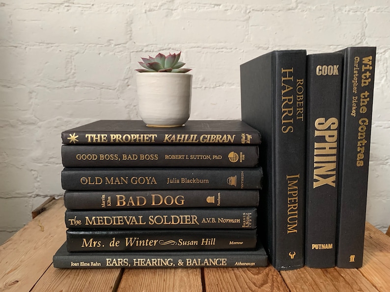 Black Book Stack, Black Stacked Books, Black Book Decor, Black Coffee ...