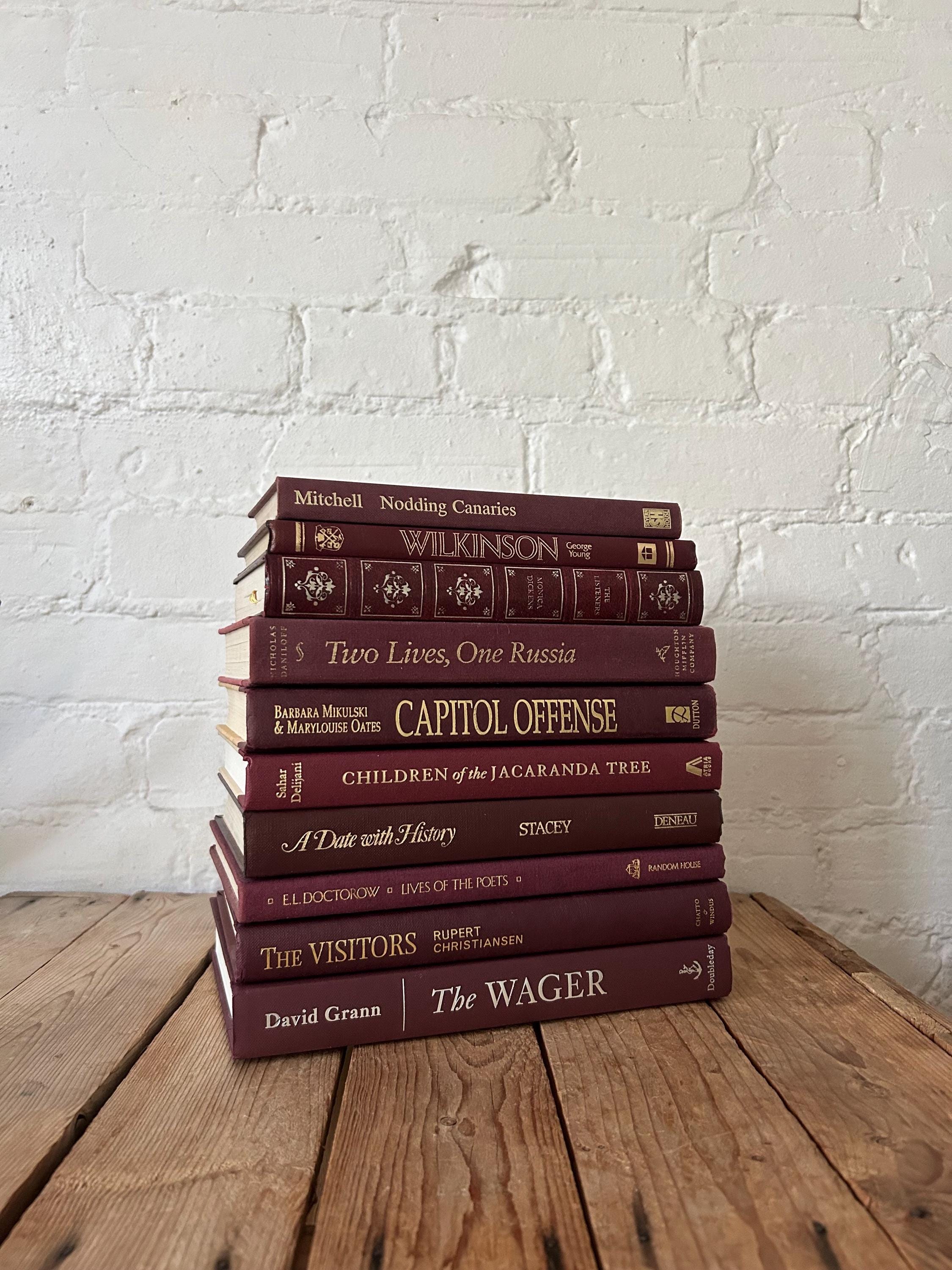 Burgundy Book Stack, Maroon Decorative Books, Prop Styling Books