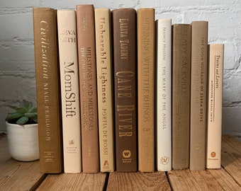 Neutral toned book decor, tan and cream books, shelf decor, decorative books, library decor, coffee table books, beige brown books by colour