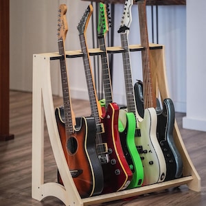 Curve Rack para 4, 5 o 6 guitarras, soporte para guitarras, colgador, soporte, instrumentos musicales, soporte de madera