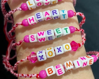 braided/ string/ lettered/friendship/bracelets/valentines day/red/pink